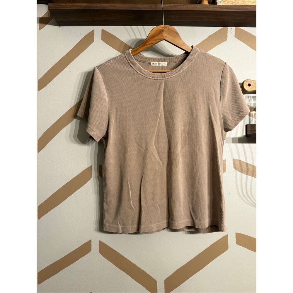 Marine Layer Dark Beige Ribbed Knit Crew Neck Short Sleeve T-Shirt Size Large